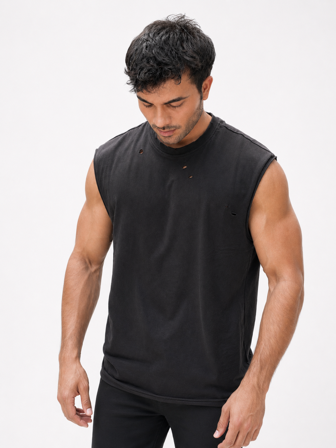 Shadow Cropped Tank in Black on model — studio front